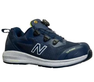 New Balance sikkerhedssko i mørkeblå med drejelukning, ESD-godkendelse og Toe Protect tåkappe til industri og lagerarbejde. Sikkerhedsudstyr fra Sikkerhedsgiganten