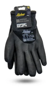 Snickers Workwear Weather Flex Guard arbejdshandsker i sort, størrelse 10, med EN511 kuldebeskyttelse til vinter- og udendørsarbejde.