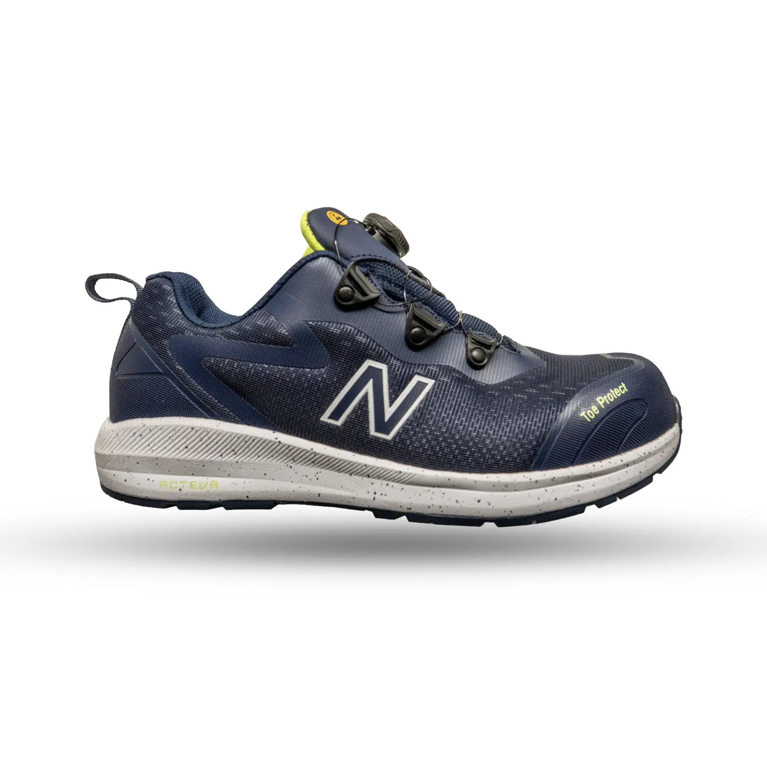 New Balance sikkerhedssko i mørkeblå med drejelukning, ESD-godkendelse og Toe Protect tåkappe til industri og lagerarbejde. Sikkerhedsudstyr fra Sikkerhedsgiganten